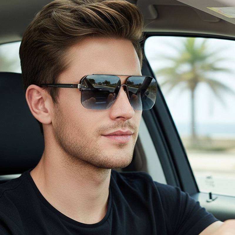 Luxury Zone - New Gradient Half-frame Sunglasses Men Fashion