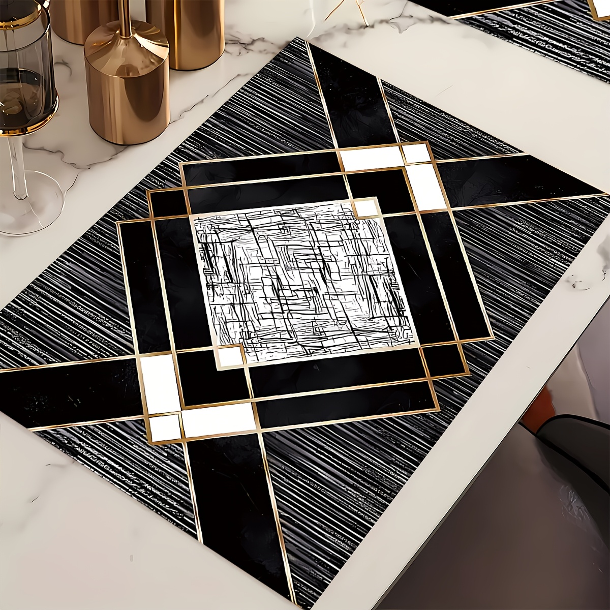 Luxury Lifestyle Items - VIKAMA 4-Piece Luxury Geometric Gold-Edged Placemats