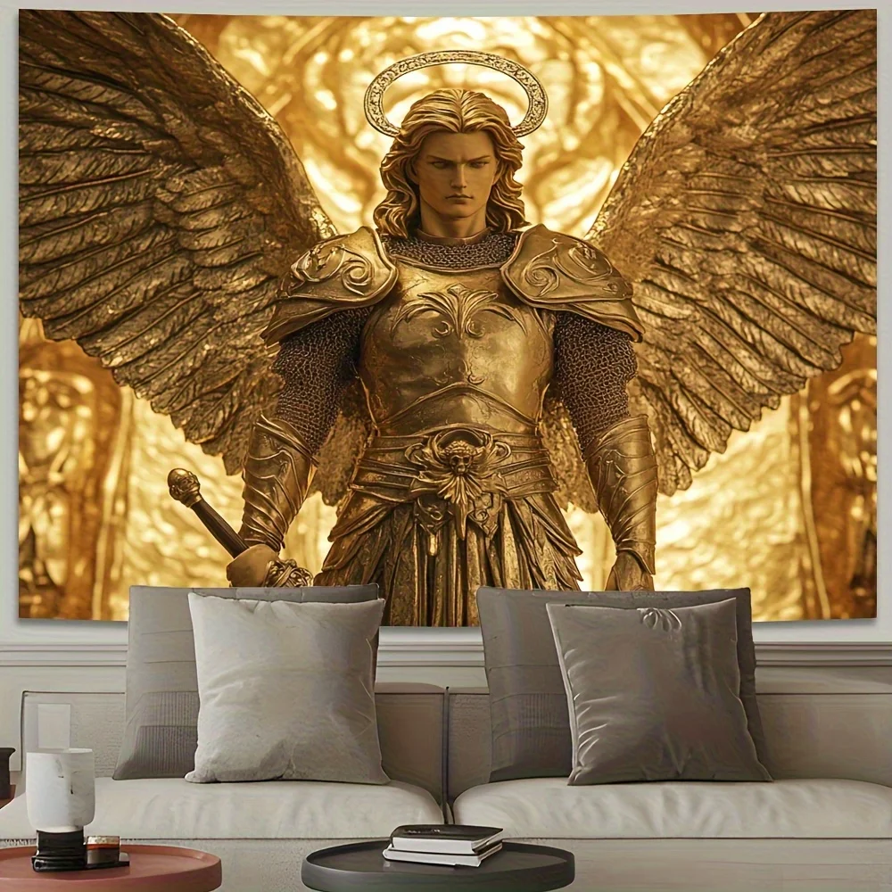 Luxury Lifestyle Items - Majestic Golden Angel Statue Tapestry-Ideal for
