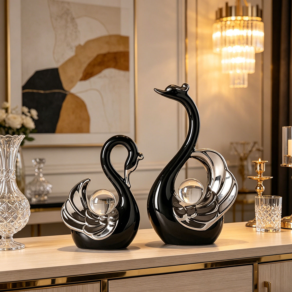 Ceramic Couple Swan Ornament W - Luxury Lifestyle Items incelemesi ve fiyatı